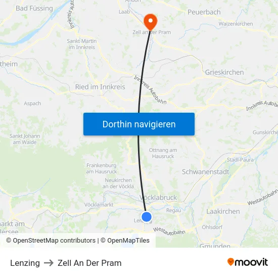 Lenzing to Zell An Der Pram map