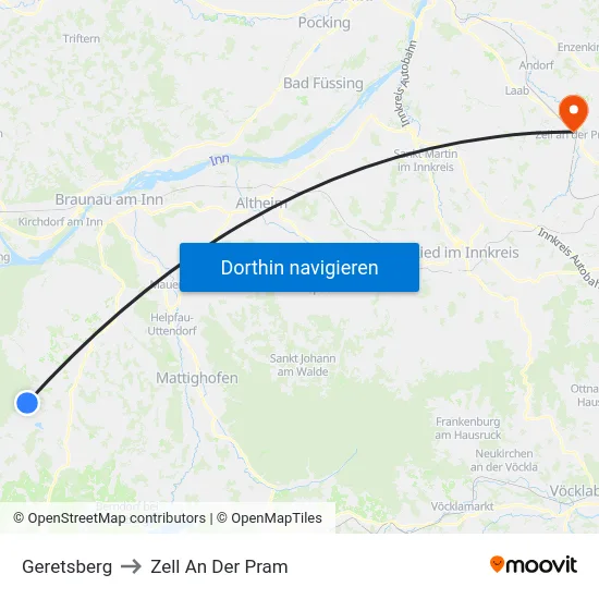 Geretsberg to Zell An Der Pram map