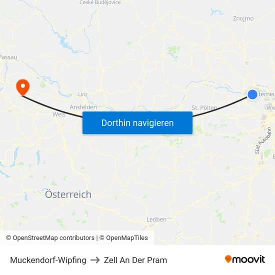 Muckendorf-Wipfing to Zell An Der Pram map