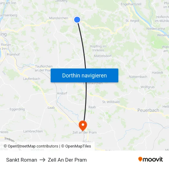 Sankt Roman to Zell An Der Pram map
