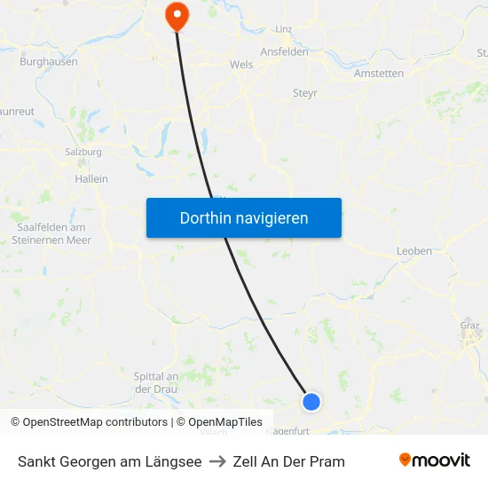 Sankt Georgen am Längsee to Zell An Der Pram map