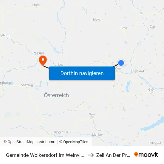 Gemeinde Wolkersdorf Im Weinviertel to Zell An Der Pram map