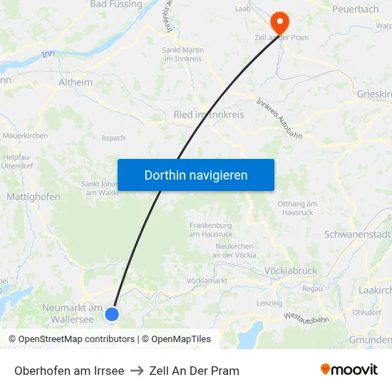 Oberhofen am Irrsee to Zell An Der Pram map