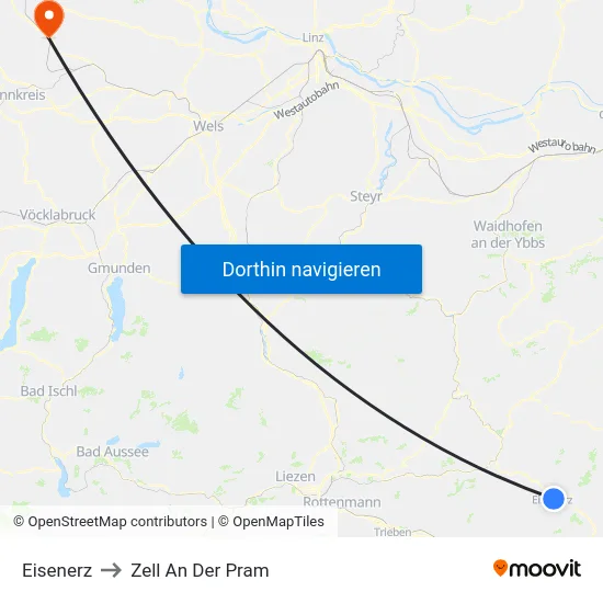 Eisenerz to Zell An Der Pram map