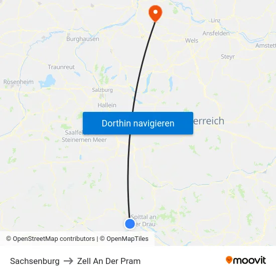 Sachsenburg to Zell An Der Pram map