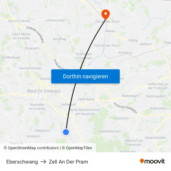 Eberschwang to Zell An Der Pram map