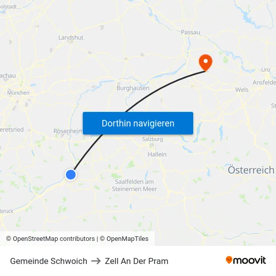 Gemeinde Schwoich to Zell An Der Pram map