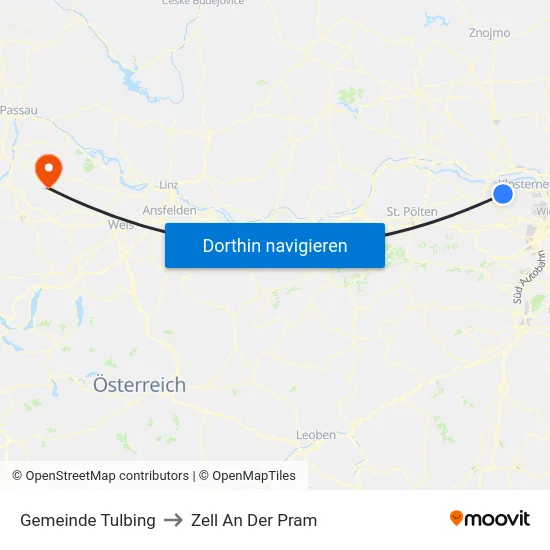 Gemeinde Tulbing to Zell An Der Pram map