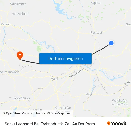 Sankt Leonhard Bei Freistadt to Zell An Der Pram map