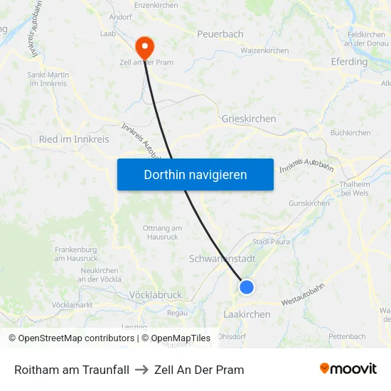 Roitham am Traunfall to Zell An Der Pram map