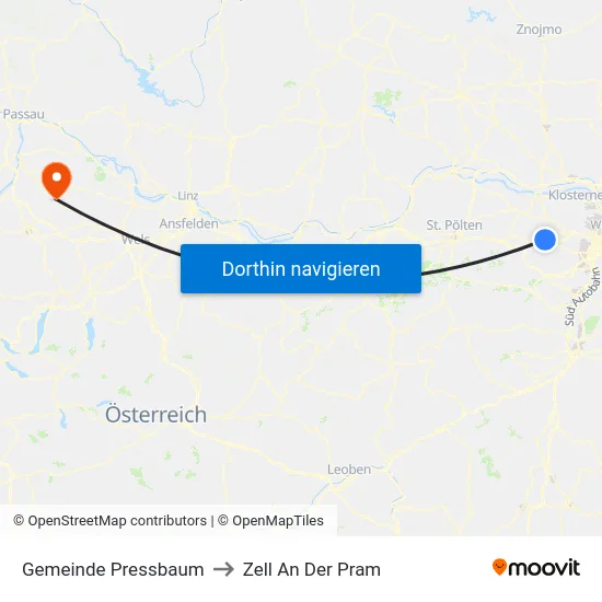 Gemeinde Pressbaum to Zell An Der Pram map