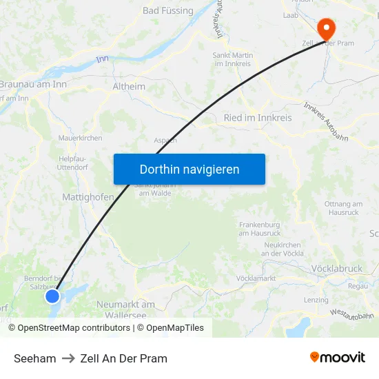Seeham to Zell An Der Pram map