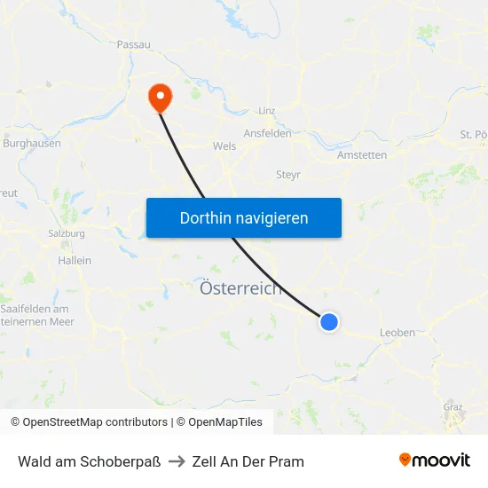 Wald am Schoberpaß to Zell An Der Pram map