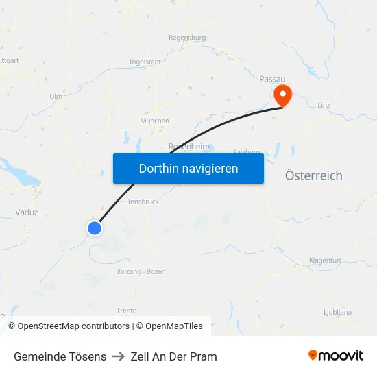 Gemeinde Tösens to Zell An Der Pram map