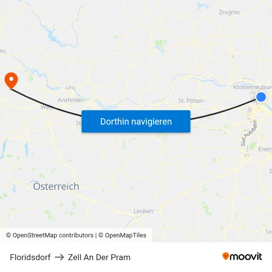 Floridsdorf to Zell An Der Pram map
