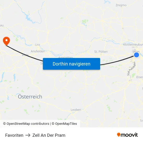 Favoriten to Zell An Der Pram map