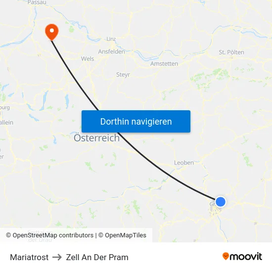 Mariatrost to Zell An Der Pram map