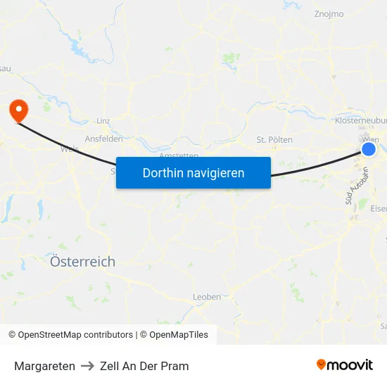 Margareten to Zell An Der Pram map