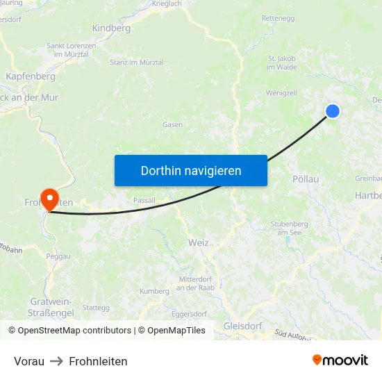 Vorau to Frohnleiten map