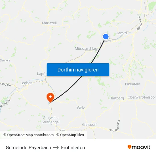 Gemeinde Payerbach to Frohnleiten map