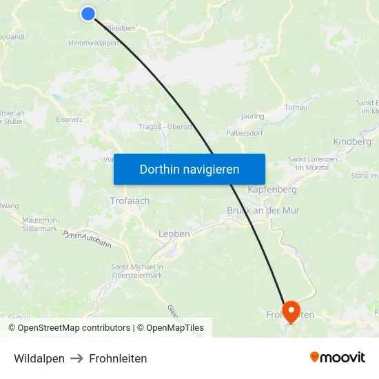 Wildalpen to Frohnleiten map