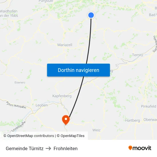 Gemeinde Türnitz to Frohnleiten map