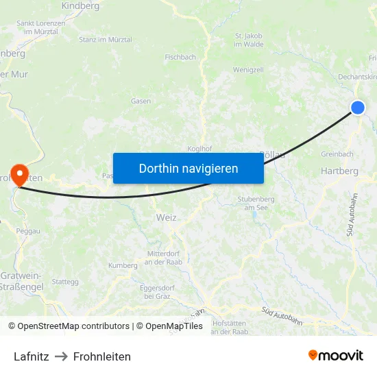 Lafnitz to Frohnleiten map