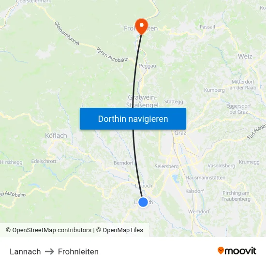 Lannach to Frohnleiten map