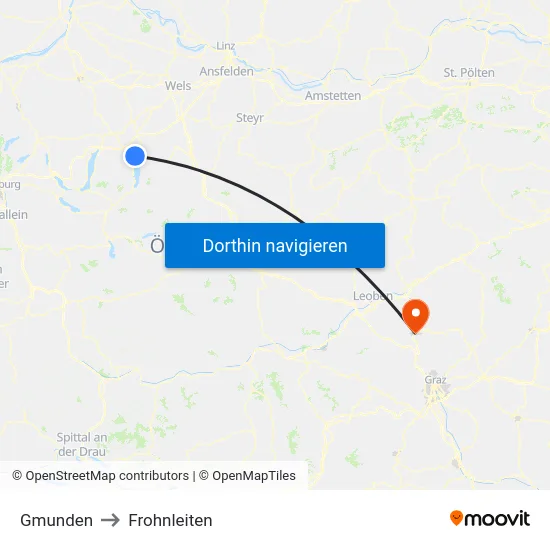 Gmunden to Frohnleiten map