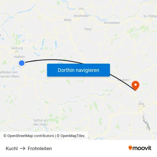 Kuchl to Frohnleiten map