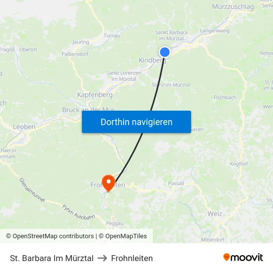 St. Barbara Im Mürztal to Frohnleiten map