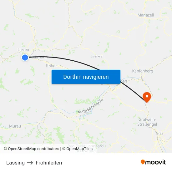 Lassing to Frohnleiten map