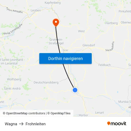 Wagna to Frohnleiten map