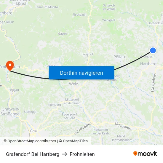 Grafendorf Bei Hartberg to Frohnleiten map