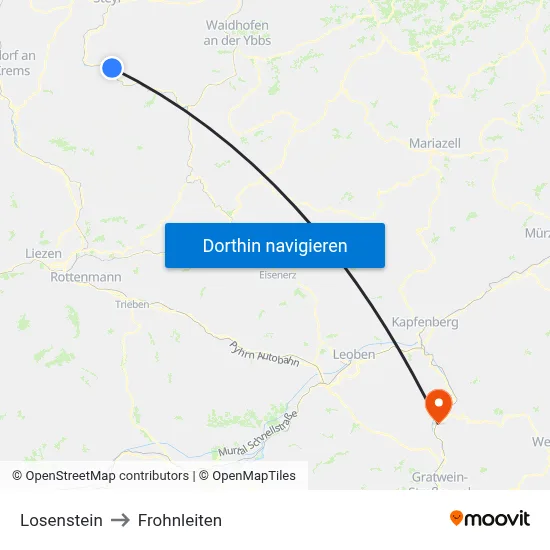 Losenstein to Frohnleiten map