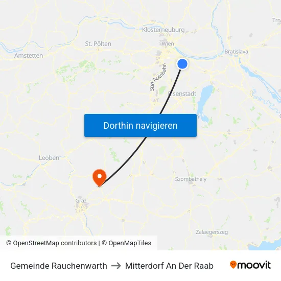 Gemeinde Rauchenwarth to Mitterdorf An Der Raab map
