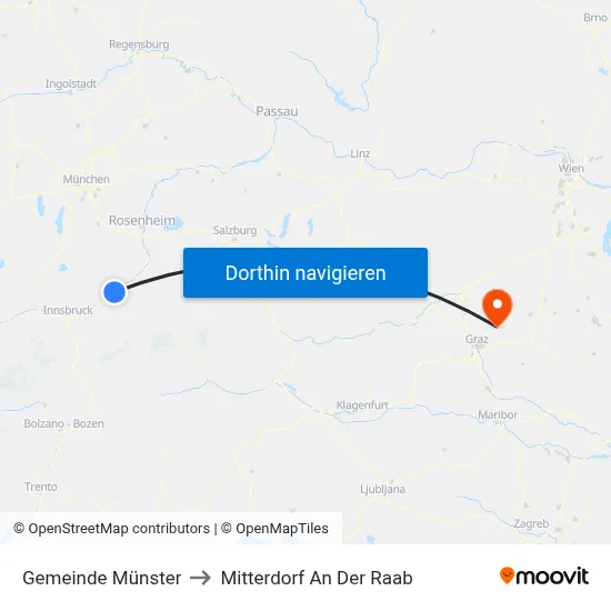 Gemeinde Münster to Mitterdorf An Der Raab map