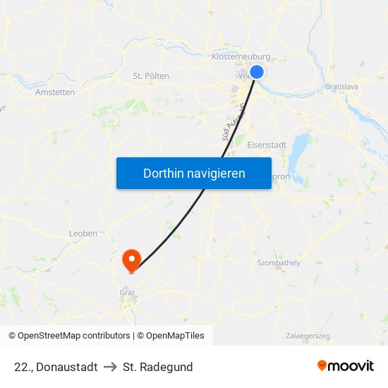 22., Donaustadt to St. Radegund map