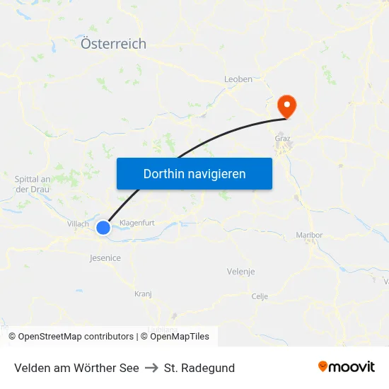 Velden am Wörther See to St. Radegund map