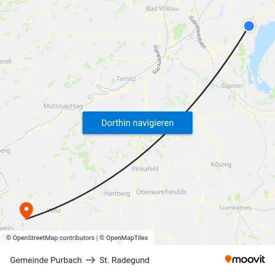 Gemeinde Purbach to St. Radegund map