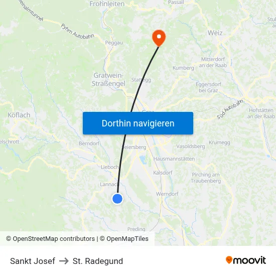 Sankt Josef to St. Radegund map