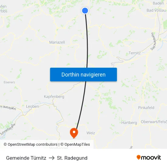 Gemeinde Türnitz to St. Radegund map