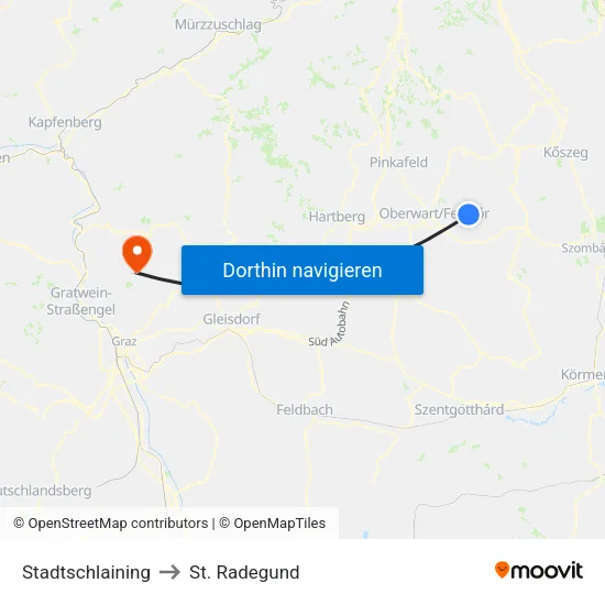 Stadtschlaining to St. Radegund map