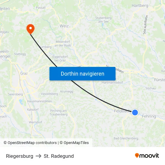 Riegersburg to St. Radegund map