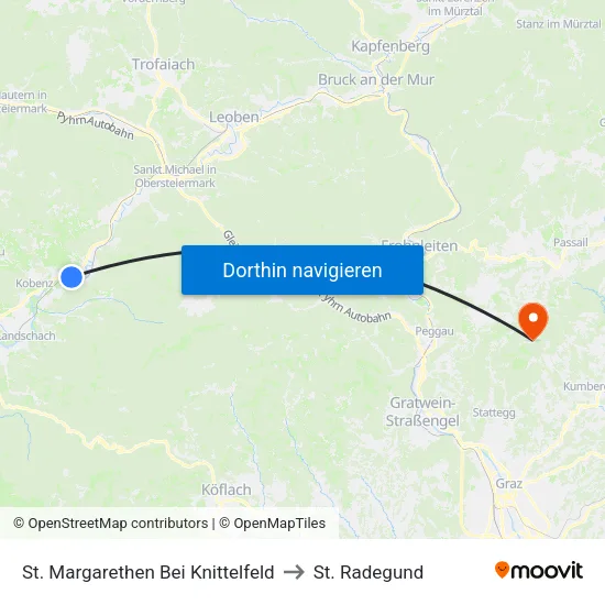 St. Margarethen Bei Knittelfeld to St. Radegund map