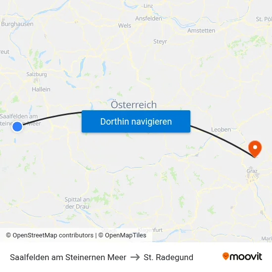 Saalfelden am Steinernen Meer to St. Radegund map