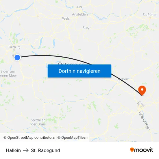 Hallein to St. Radegund map