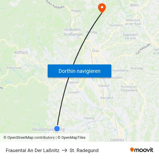 Frauental An Der Laßnitz to St. Radegund map