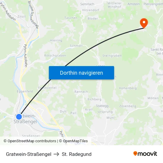 Gratwein-Straßengel to St. Radegund map