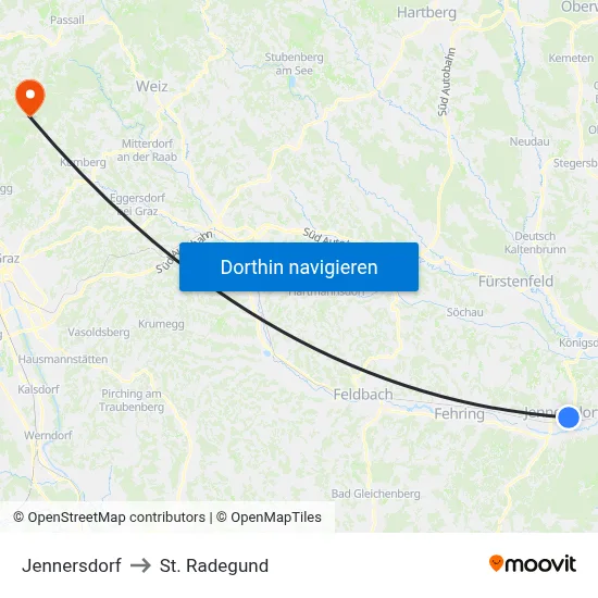 Jennersdorf to St. Radegund map